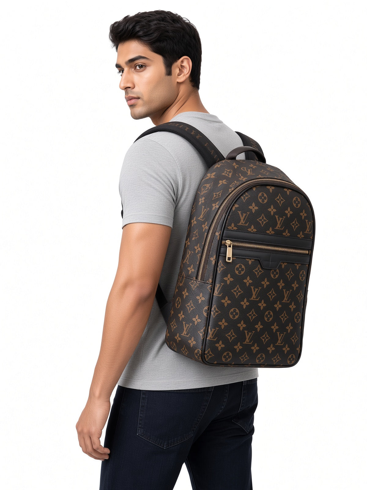 Monogram Luxe Backpack gold zip