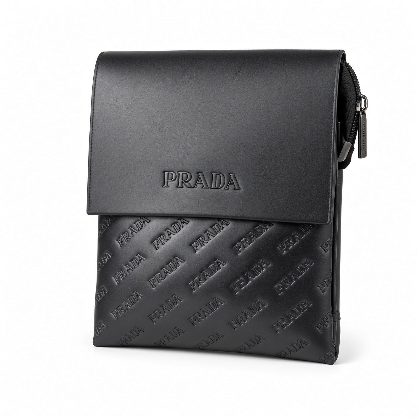Prada Black Embossed Logo Leather Crossbody Bag
