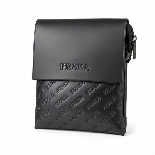 Prada Black Embossed Logo Leather Crossbody Bag